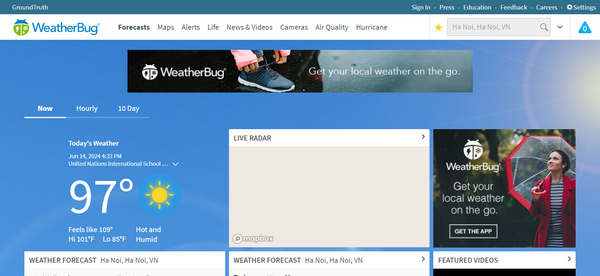 Giao diện website weatherbug.com