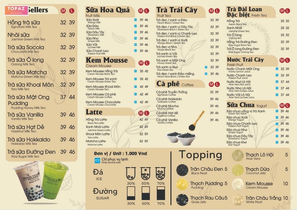 Menu của Ding Tea Hải Dương thường bao gồm các loại thức uống phổ biến và yêu thích trong chuỗi Ding Tea,