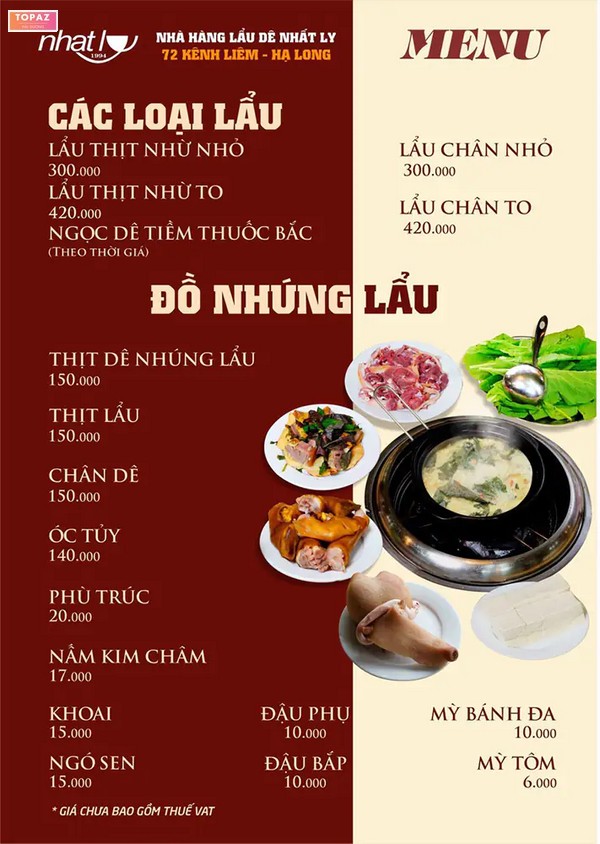 Thực đơn đa dạng tại lẩu dê Nhất Ly Hải Dương