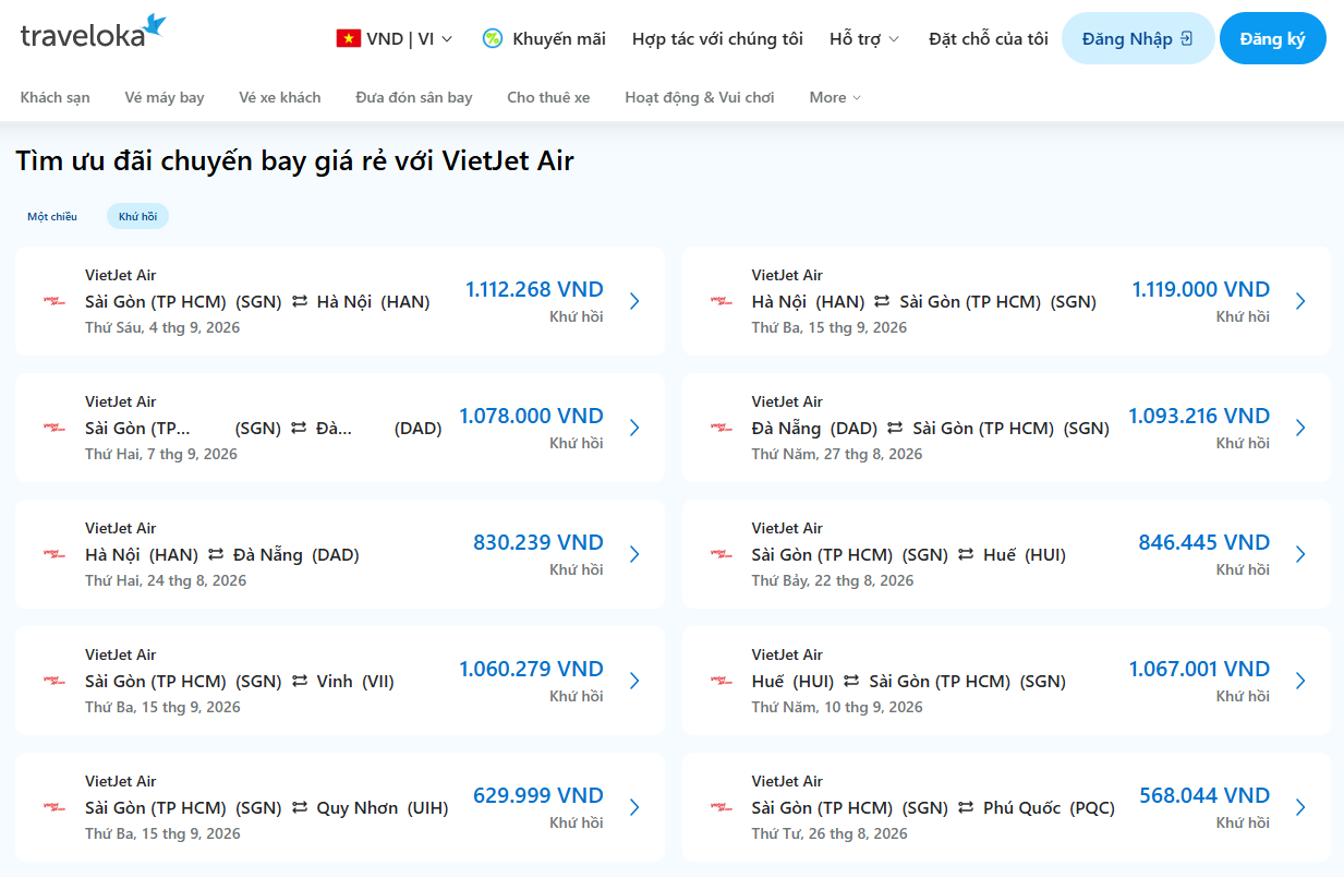 khuyến mãi VietJet trên Traveloka