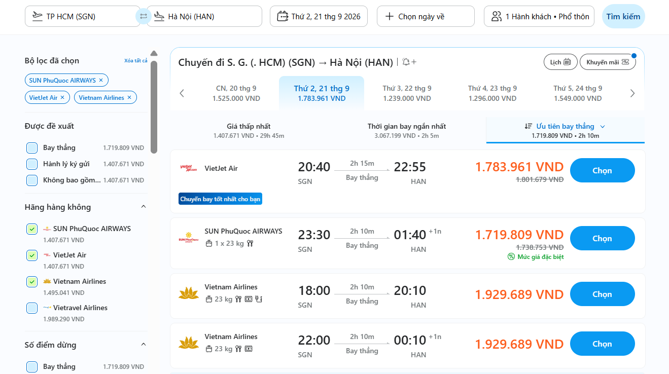 Top hãng hàng không quốc tế và nội địa